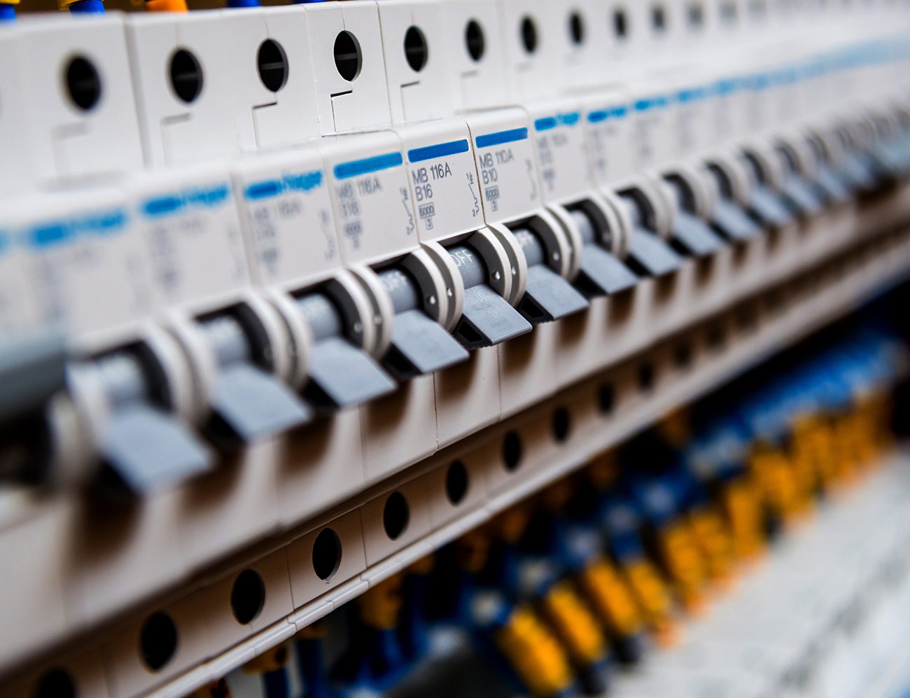 Voltage switchboard with circuit breakers.